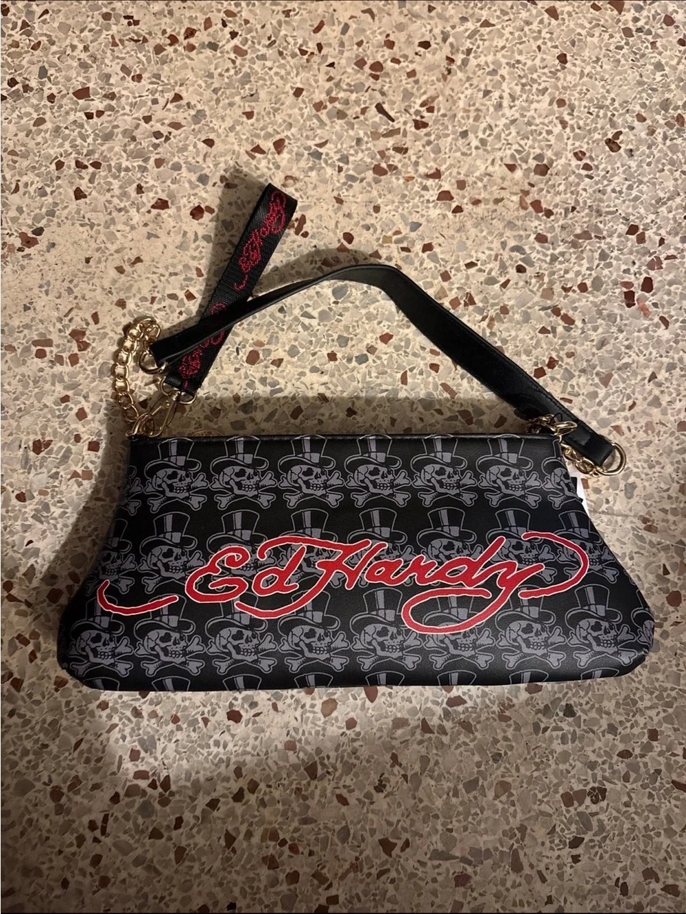 NWT ed hardy shoulder bag tiger motif and skull pat